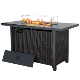 Rattan Propane Outdoor Fire Pit Table with Lid